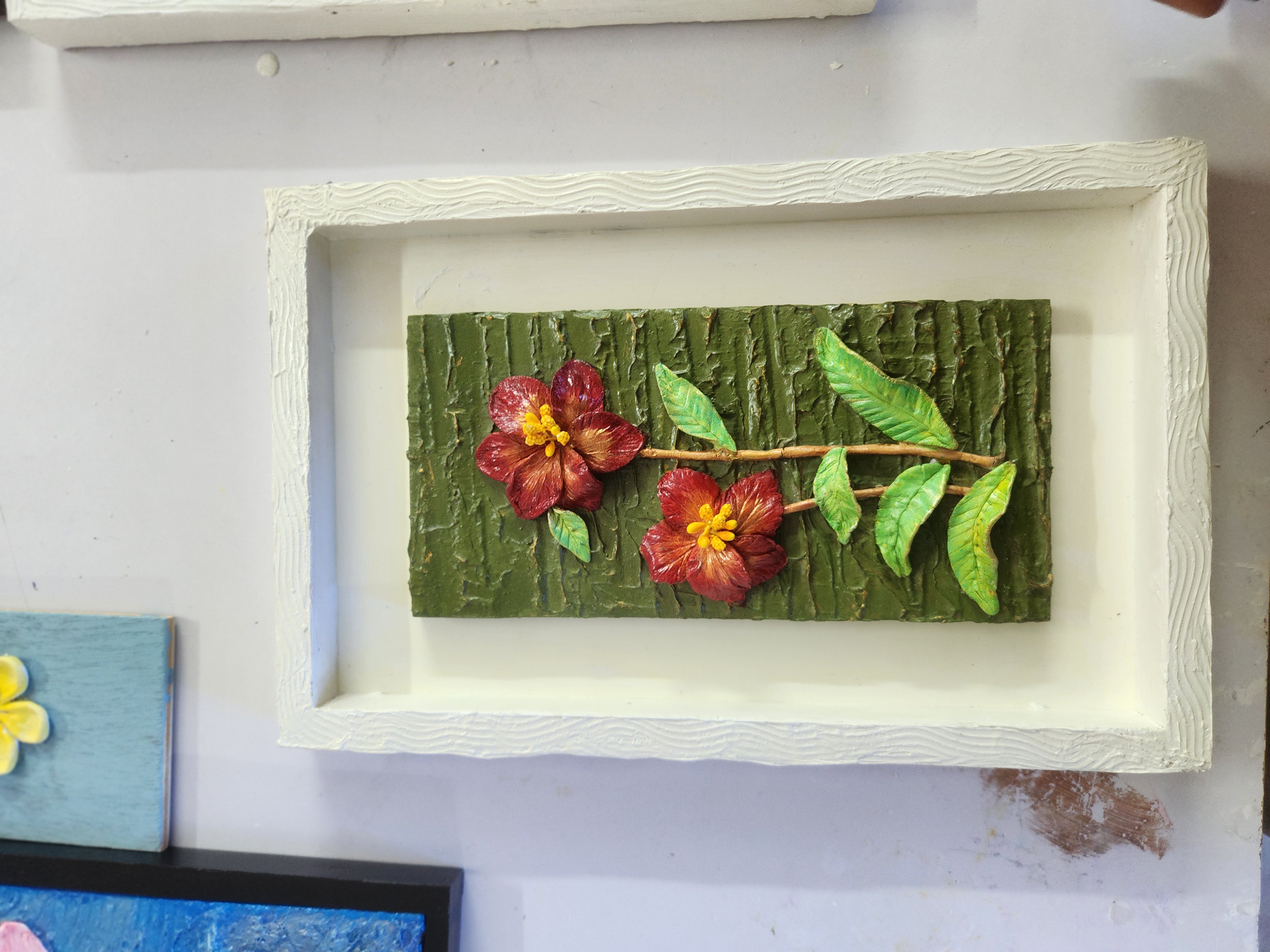 Crimson Bloom – 3D Floral Relief Wall Art